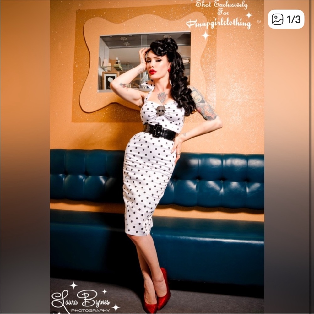 Deadly dames Pinup Couture polka dot halter wiggle dress